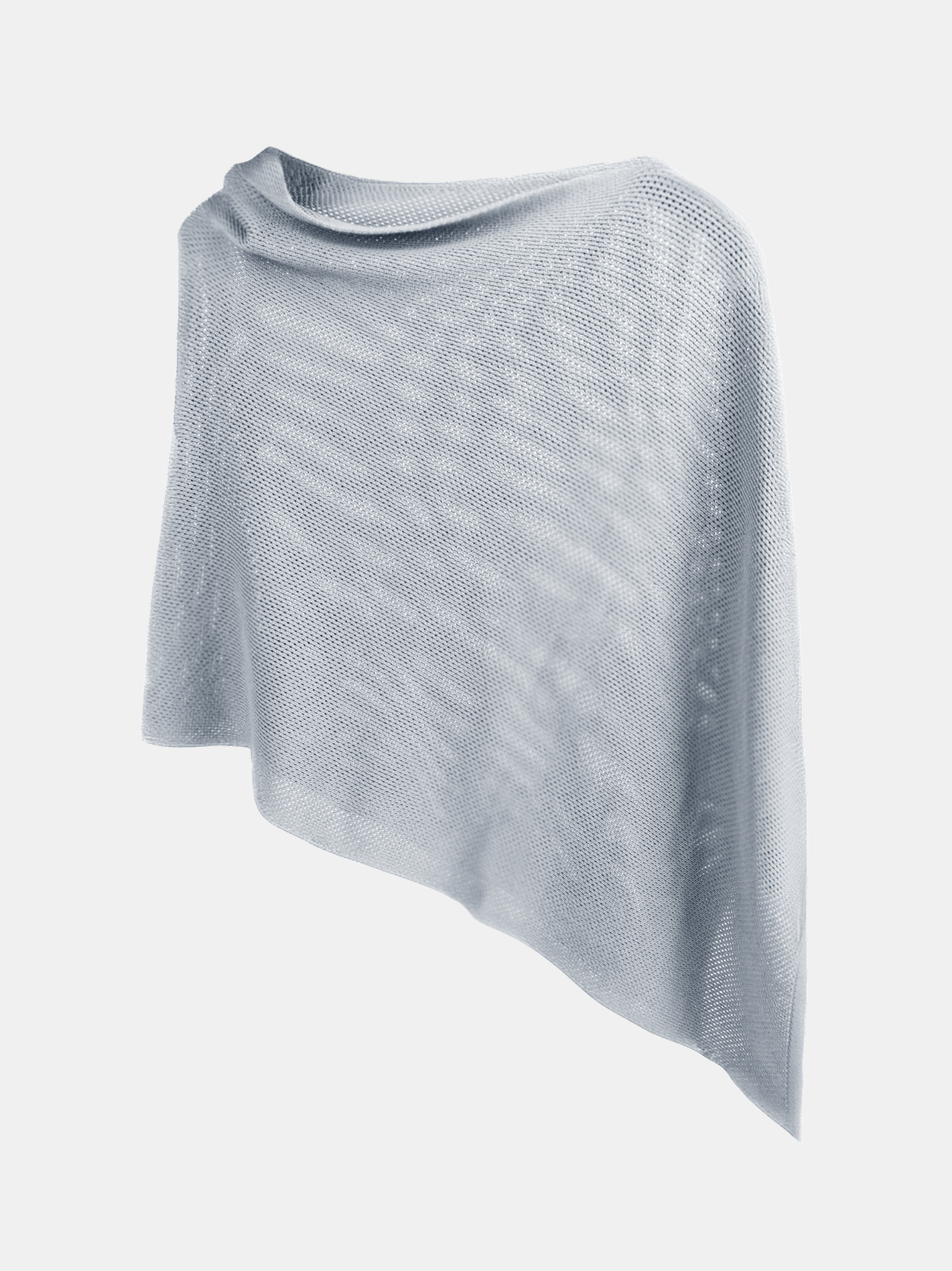 Light grey knitted poncho on a white background designed for breastfeeding/nursing in public.